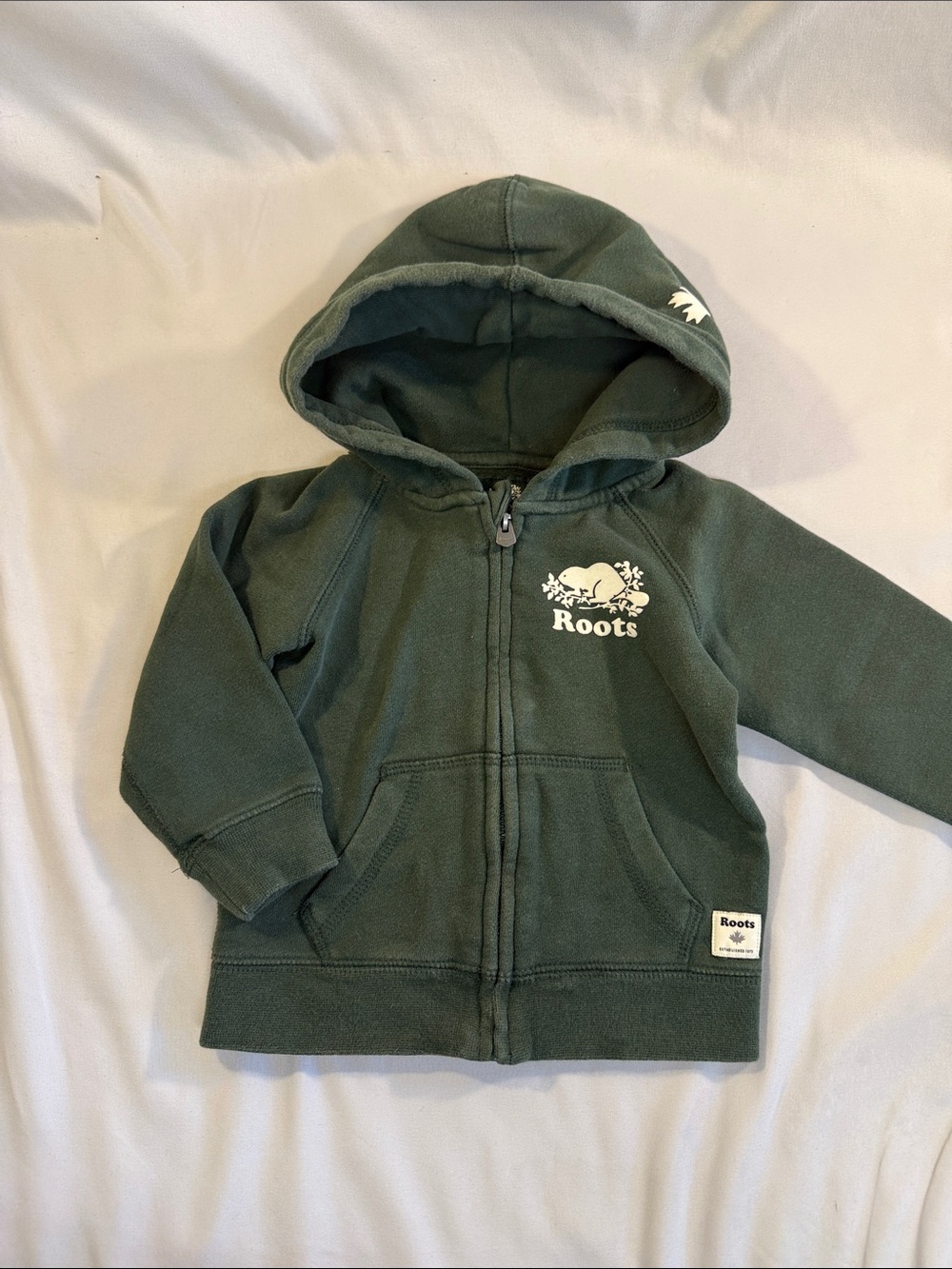 Roots Kids Dark Green Zip-Up Hoodie with Logo